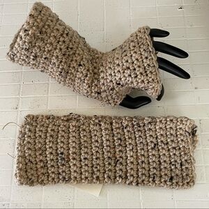 Handmade Texting Gaming Tech Gloves Dark Speckled Wheat Crochet Knit Gift